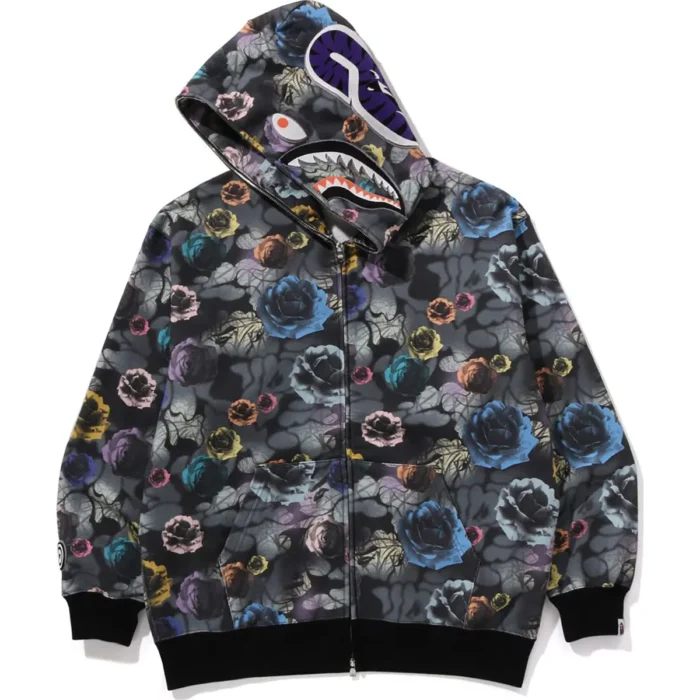 FLORAL CAMO SHARK RELAXED FIT FULL ZIP HOODIE MENS - Image 2