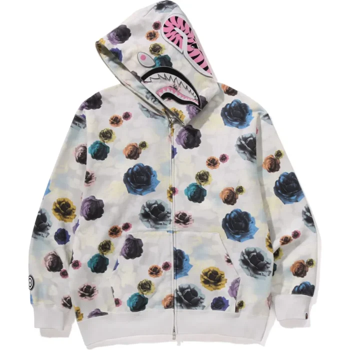 FLORAL CAMO SHARK RELAXED FIT FULL ZIP HOODIE MENS - Image 6