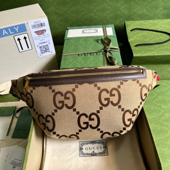 Gucci Jumbo GG Belt Bag Camel And Ebony Jumbo GG Canvas For Women  15.3in/39cm GG 696031 UKMDG 2570