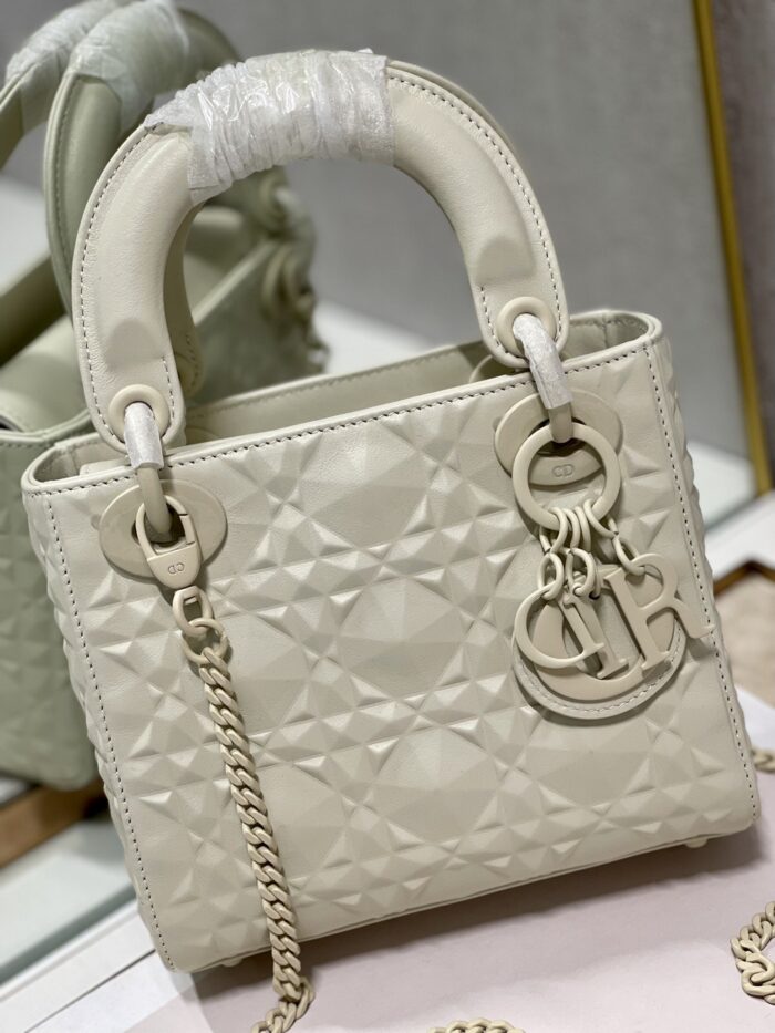 Christian Dior Mini Lady Dior Bag Latte Cannage with Beaded Motif, White, For Women Women’s Handbags, Crossbody Bags, 18cm CD M0505INEA_M030 - Image 8