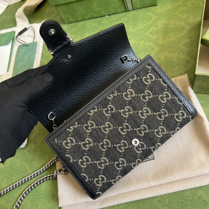 Gucci Dionysus GG Mini Chain Bag Black And Ivory GG Denim Jacquard For Women 8in/20cm 401231 UN3BN 1274 - Image 7