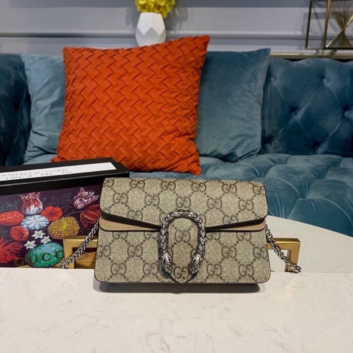 Gucci Dionysus Super Mini Bag Emerald GG Supreme Canvas Made Using An Earth-Conscious Process With Taupe Detail For Women 6.5in/16.5cm GG ‎476432 KHNRN 8642 - Image 2