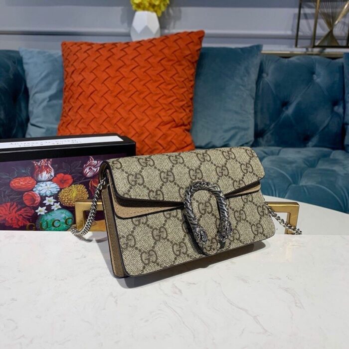 Gucci Dionysus Super Mini Bag Emerald GG Supreme Canvas Made Using An Earth-Conscious Process With Taupe Detail For Women 6.5in/16.5cm GG ‎476432 KHNRN 8642 - Image 3