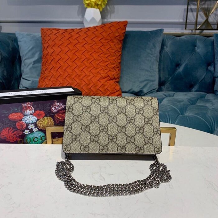 Gucci Dionysus Super Mini Bag Emerald GG Supreme Canvas Made Using An Earth-Conscious Process With Taupe Detail For Women 6.5in/16.5cm GG ‎476432 KHNRN 8642 - Image 4