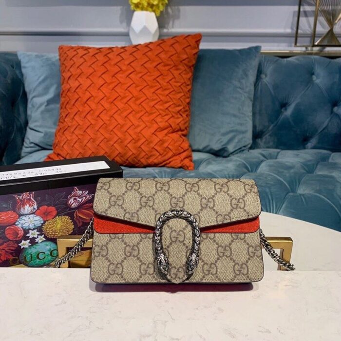 Gucci Dionysus Supreme Super Mini Bag Beige/Ebony GG Supreme Canvas Red Suede 6.5in/16.5cm GG 476432 - Image 2