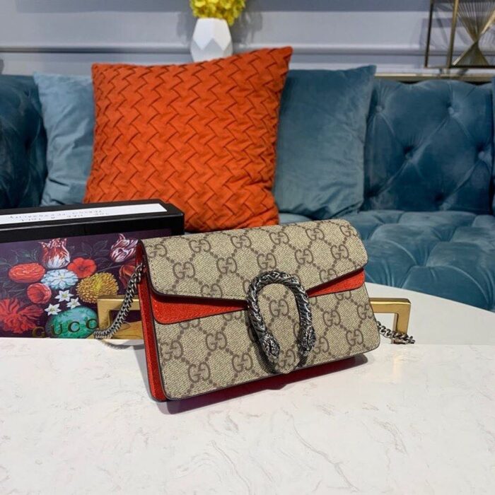 Gucci Dionysus Supreme Super Mini Bag Beige/Ebony GG Supreme Canvas Red Suede 6.5in/16.5cm GG 476432 - Image 4