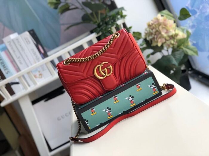 Gucci Marmont Small Matelassé Shoulder Bag Hibiscus Red Matelassé Chevron For Women 10in/26cm  GG 443497 DTDIT 6433 - Image 2