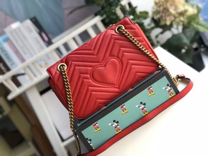 Gucci Marmont Small Matelassé Shoulder Bag Hibiscus Red Matelassé Chevron For Women 10in/26cm  GG 443497 DTDIT 6433 - Image 8