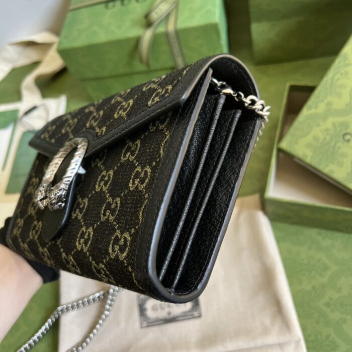 Gucci Dionysus GG Mini Chain Bag Black And Ivory GG Denim Jacquard For Women 8in/20cm 401231 UN3BN 1274 - Image 9