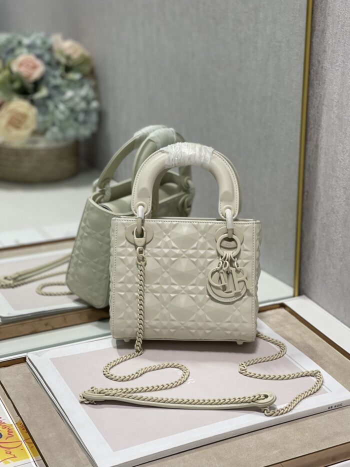 Christian Dior Mini Lady Dior Bag Latte Cannage with Beaded Motif, White, For Women Women’s Handbags, Crossbody Bags, 18cm CD M0505INEA_M030 - Image 9