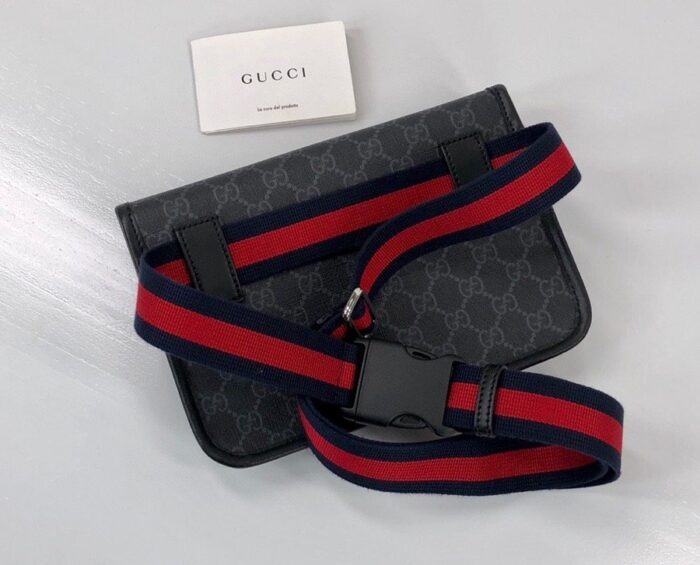 Gucci GG Black Belt Bag Black/Grey GG Supreme Canvas With Black For Men 9in/24cm GG ‎598113 K5RLN 1095 - Image 7