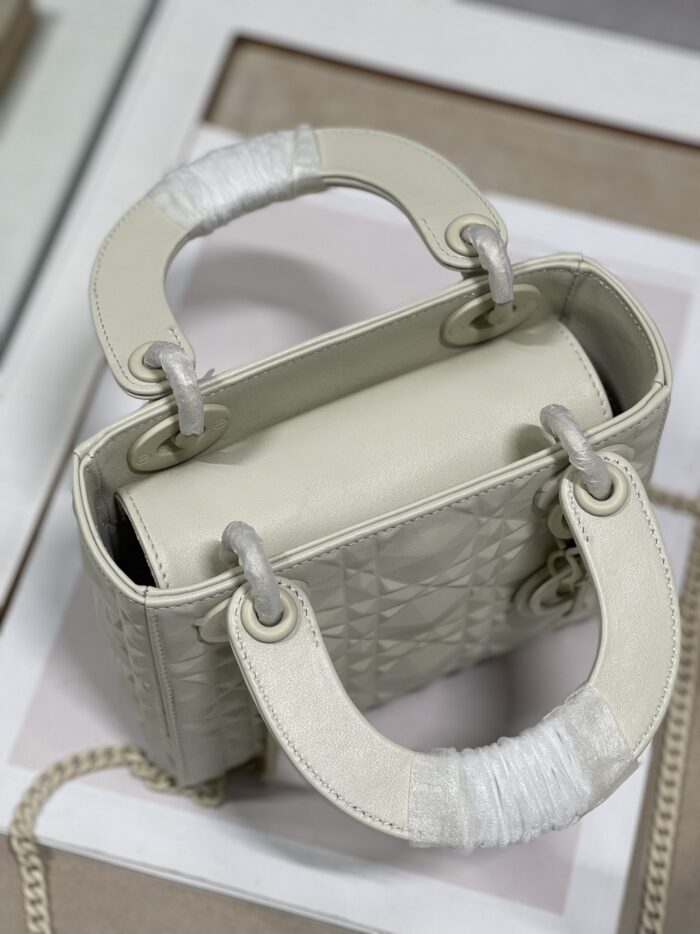 Christian Dior Mini Lady Dior Bag Latte Cannage with Beaded Motif, White, For Women Women’s Handbags, Crossbody Bags, 18cm CD M0505INEA_M030 - Image 7