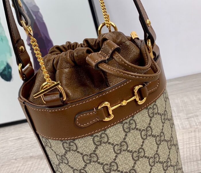 Gucci Horsebit 1955 Small Bucket Bag In GG Supreme Canvas Brown For Women 7.5in/19cm GG 637115 92TPG 8563 - Image 8