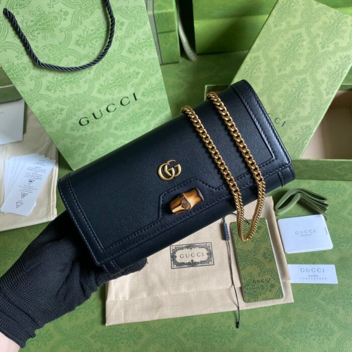 Gucci Diana Chain Wallet With Bamboo Black For Women, Women’s Bags 7.4in/19cm GG 658243 17Q0T 1000 - Image 3