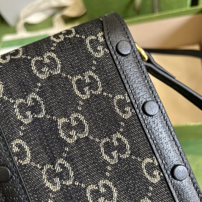 Gucci Horsebit 1955 Mini Bag Black And Ivory GG Denim Jacquard For Women 6.7in/17cm 625615 UN3BG 1274 - Image 6