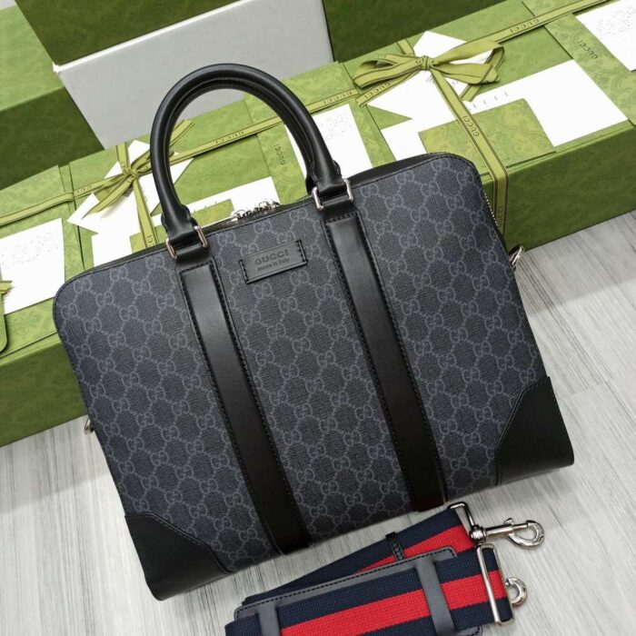 Gucci Black Briefcase GG Grey For Men 36cm / 12.2in 474135 K5RLN 1095 - Image 9