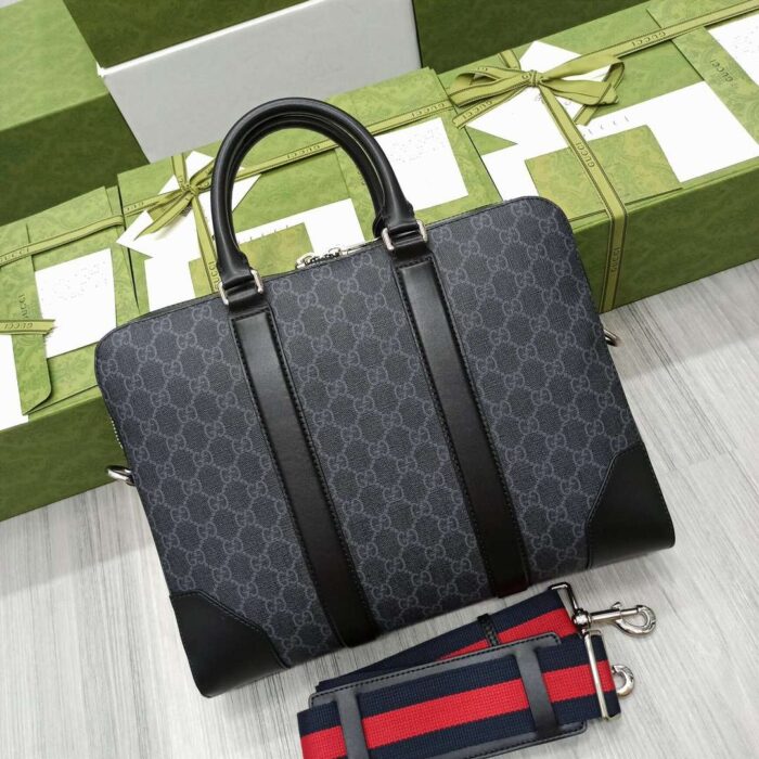 Gucci Black Briefcase GG Grey For Men 36cm / 12.2in 474135 K5RLN 1095 - Image 3