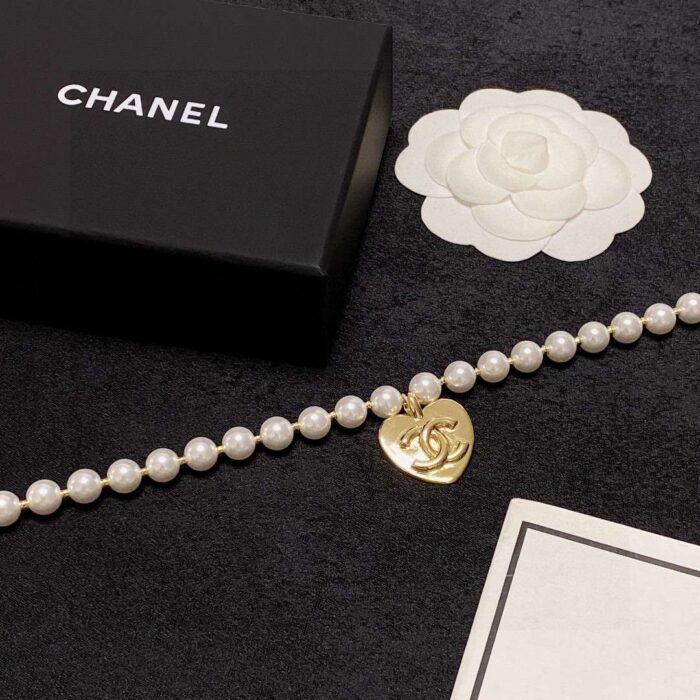 Chanel Double C Pearl Love Necklace White For Women - Image 6