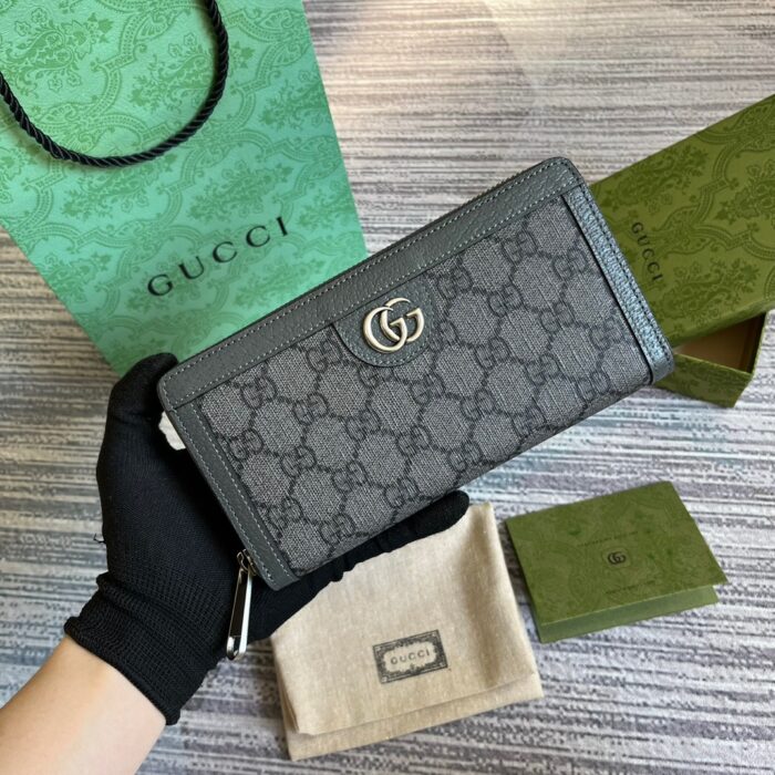 Gucci Ophidia Zip Around Wallet Supreme Canvas Grey For Men 7.5in/19cm ‎‎‎706844 UULBN 1244