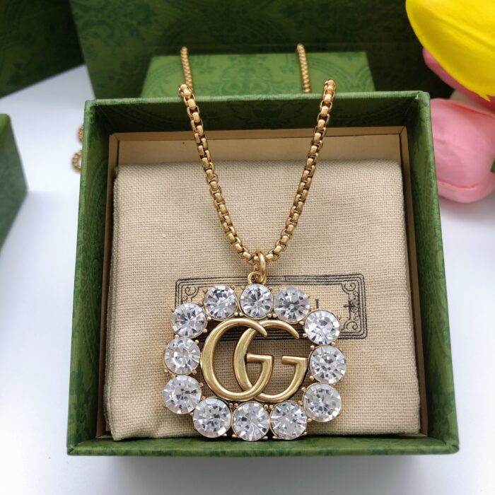 Gucci Square Crystal Necklace Gold For Women - Image 2