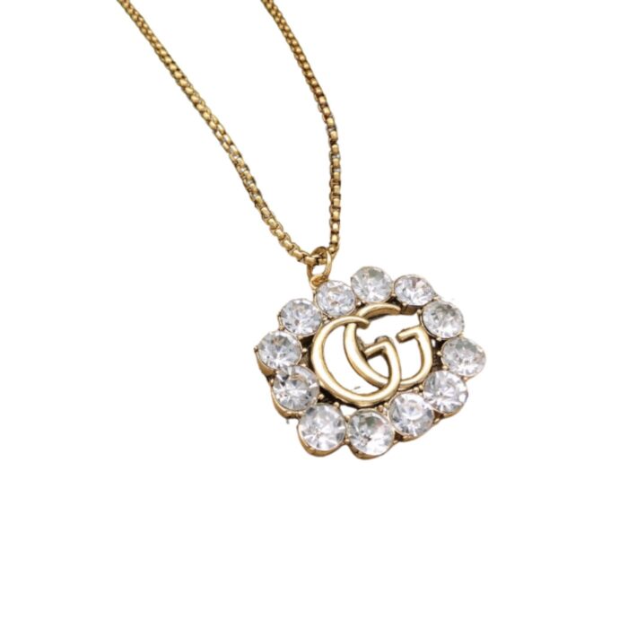 Gucci Square Crystal Necklace Gold For Women