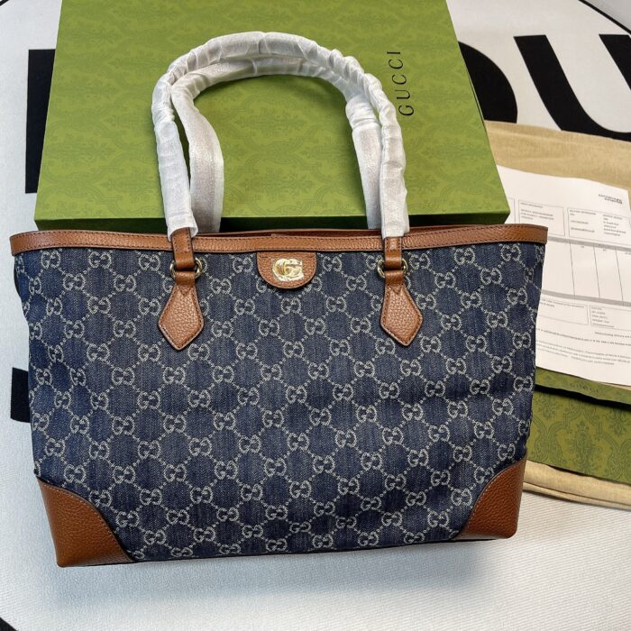 Gucci Ophidia GG Medium Tote Dark Blue And Ivory Eco Washed Organic GG Jacquard Denim  For Women 15in/38cm GG ‎631685 2KQGG 8375 - Image 8