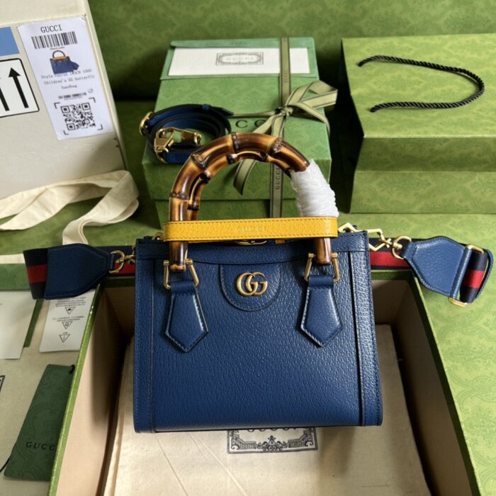 Gucci Diana Mini Tote Bag Canvas Lining Blue For Women 7.9in/20cm GG 702732 U3ZDT 4862