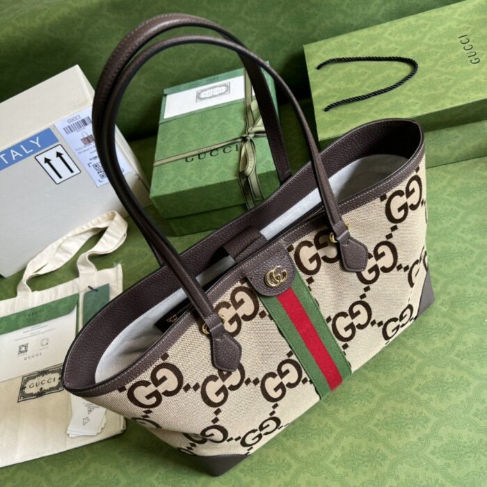 Gucci Ophidia Jumbo GG Medium Tote Camel And Ebony Jumbo Canvas For Women 15in/38cm 631685 UKMDG 2570 - Image 8