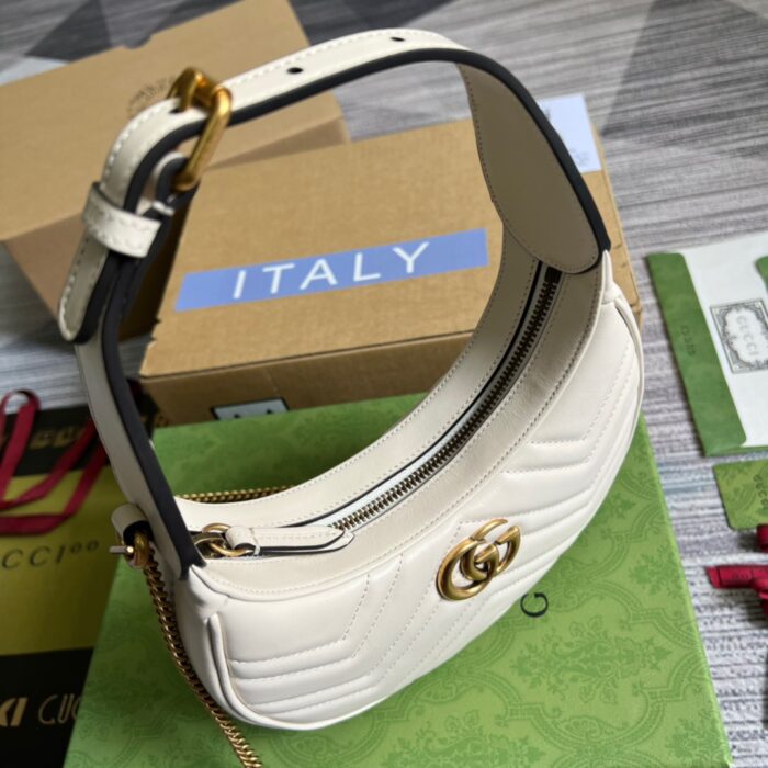 Gucci Marmont Half Moon Shaped Mini Bag White For Women, Women’s Bags 8.5in/22cm GG ‎699514 DTDHT 9022 - Image 6