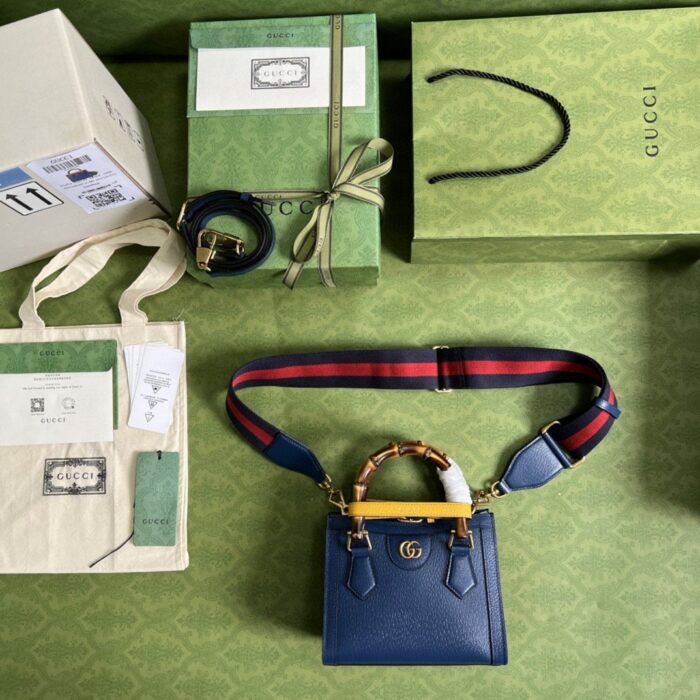 Gucci Diana Mini Tote Bag Canvas Lining Blue For Women 7.9in/20cm GG 702732 U3ZDT 4862 - Image 3