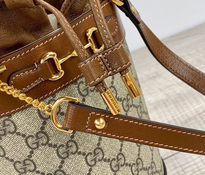 Gucci Horsebit 1955 Small Bucket Bag In GG Supreme Canvas Brown For Women 7.5in/19cm GG 637115 92TPG 8563 - Image 3