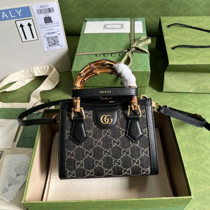 Gucci Diana Jumbo GG Mini Tote Bag Handbag Canvas Lining Black For Women 7.9in/20cm GG 655661 UKMFT 2672