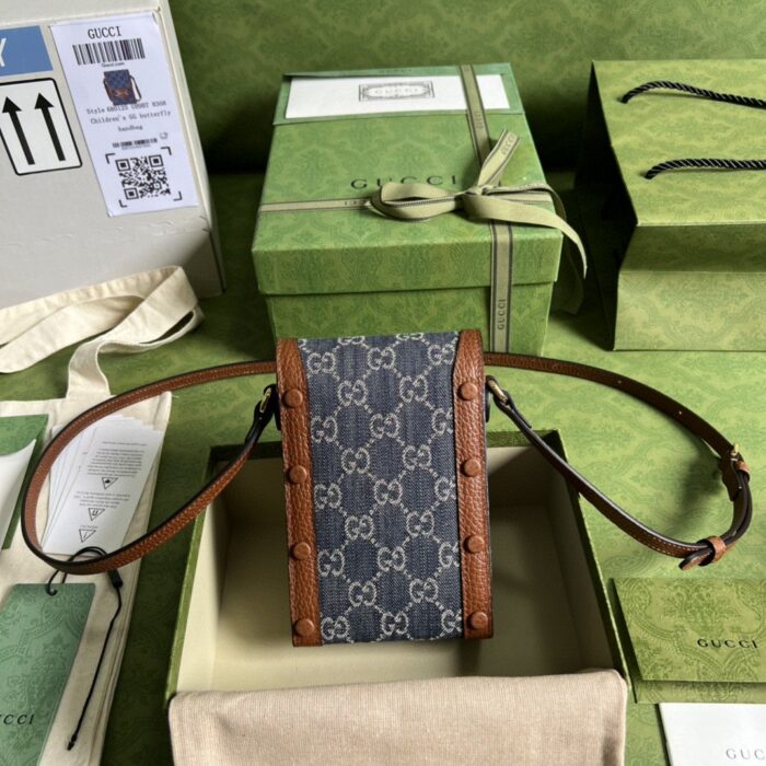 Gucci Horsebit 1955 Mini Bag Blue And Ivory GG Denim Jacquard For Women 6.7in/17cm 625615 2KQGG 8375 - Image 3