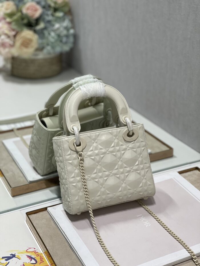 Christian Dior Mini Lady Dior Bag Latte Cannage with Beaded Motif, White, For Women Women’s Handbags, Crossbody Bags, 18cm CD M0505INEA_M030 - Image 3