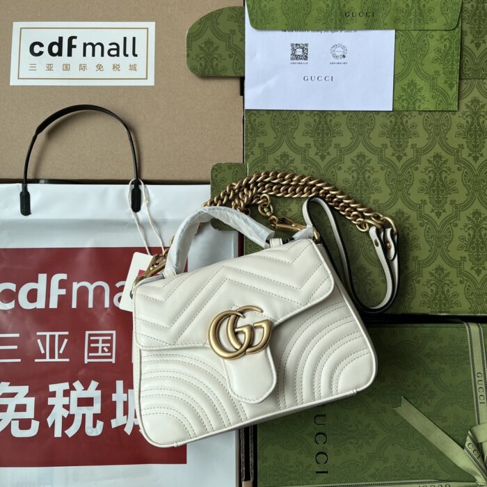 Gucci GG Marmont Mini Top Handle Bag White For Women, Women’s Bags 8.3in/21cm GG ‎547260 DTDIT 9022